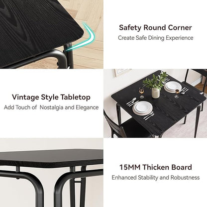 Dining Table Set for 2, Space-Saving Square 3-Piece Dinette with 2 Chairs, Modern Kitchen Furniture for Small Spaces & Apartments