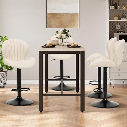 COLAMY Bar Stools Set of 6, Modern Swivel Bar Chairs, Adjustable Faux Leather Upholstered Barstools Counter Height with High Backrest for Bar, Kitchen Island, Dining Room, Beige