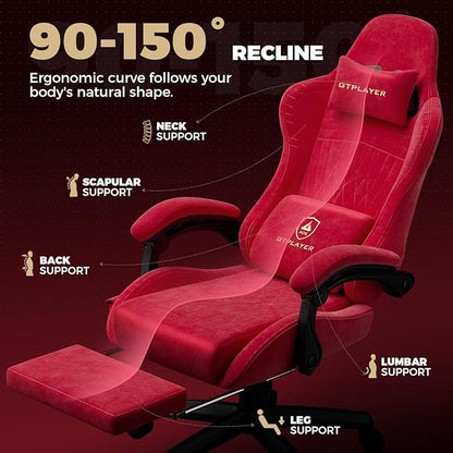 GTPLAYER ACE-PRO Music Gaming Chairs – Built-in Speakers, App Support & Bluetooth Control, Footrest & Pocket, Gamer Chair for Adults, Cherry Red - Velvet