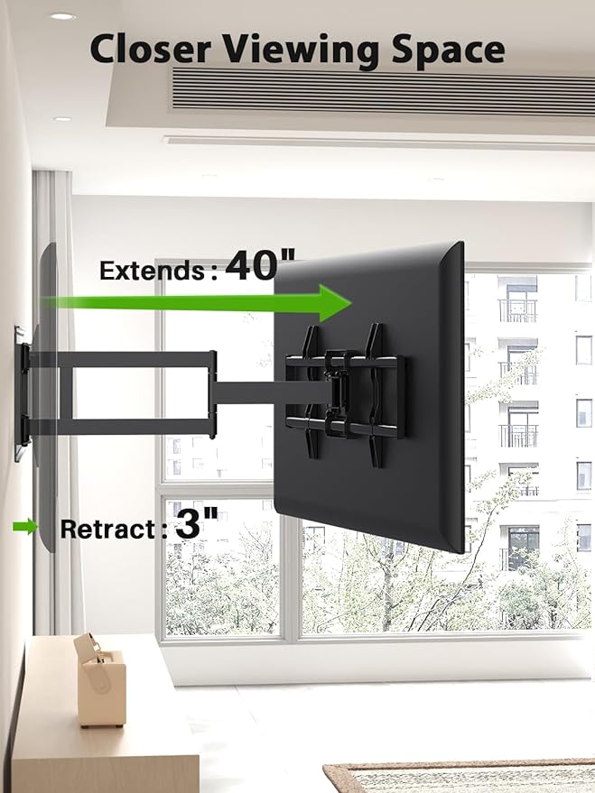 USX Mount Long Arm TV Wall Mount for Most 42-90 inch Television 40 Inch Extension Full Motion TV Mount，Wall Mount Bracket with 90°Swivel Up to 150lbs Fits 16” 18” 20” 24” Stud VESA 800x400mm