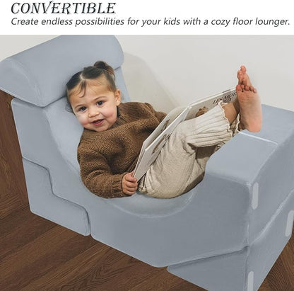 MeMoreCool Foam Climbing Toddler Couch, Modular Kids Sofa with Slide & Stair, Convertible Baby Couch for Playroom, Sectional Furniture for Crawling, Climbing, and Kids’ Play