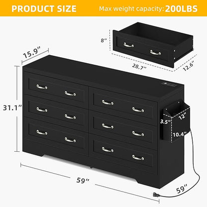 YITAHOME Drawers TV Stand for 65 inches with Power Outlets -Chest of Drawers Dresser with Side Organizer Bag Entertainment Center TV Console, Black