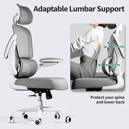 Office Chair Ergonomic Desk Chair, 330 LBS Home Mesh Office Desk Chairs with Wheels, Comfortable Gaming Chair, High Back Office Chair for Long Hours, Office Chair for Study and Work (Grey)
