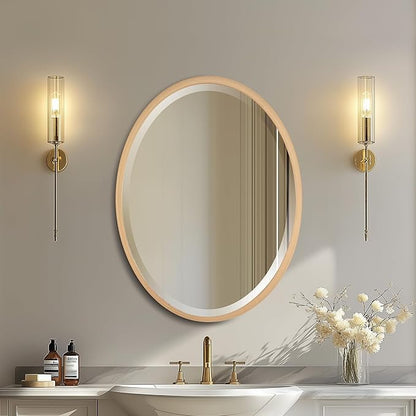 OVALCREST - Oval Wooden Beveled Wall Mirror for Home Decor, Bathroom, Vanity, Bedroom, Living Room, Hallway - London Style (Gold Paint) 21.1 x 25.1