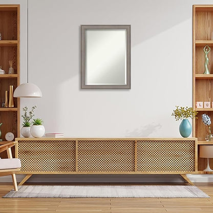Amanti Art Grey Wall Mirror 28x22 Greywash Rectangle Bathroom Mirror for Wall Decor Living Room, Medium Country Rustic Wood Frame, Hangs Horizonally and Vertically, Bathroom Decor, Beveled Edge