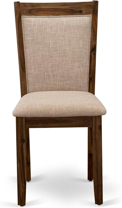 F2MZ7-50N-04 7-Pc Wooden Dining Set Includes a Pedestal Table and 6 Light Tan Polyester Parson Chairs with Padded Back - Antique Walnut
