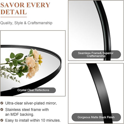 ANDY STAR Black Oval Mirrors for Bathroom, 24x36 Inch Matte Black Stainless Steel Metal Framed Oval Wall Mirror, Modern Vanity Mirror Wall Mount Horizontal or Vertical