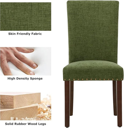 COLAMY Upholstered Parsons Dining Chairs Set of 6, Fabric Dining Room Kitchen Side Chair with Nailhead Trim and Wood Legs - Green