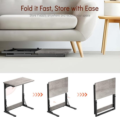 Tatub 24" Folding C Shaped End Table Set of 2, Small Sofa Side Laptop Desk, Couch TV Tray Table for Living Room, Bedroom, Light Ivory