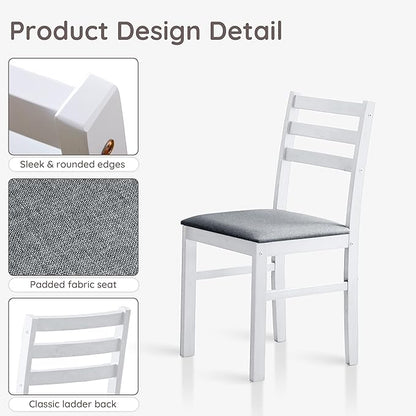 Livinia Seattle Modern Farmhouse Kitchen Dining Room Chair Set of 2, Solid Wood Fabric Upholstered Cushion Seat Wood Ladder Back Chairs (White)