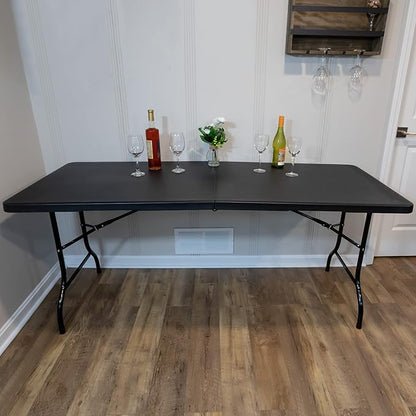Everyday Home Folding Table - Lightweight Portable Folding Desk - 6-Foot-Long Plastic Table for Camping, Playing Cards, Parties, and Dining (Black)