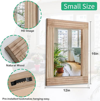 Mirrors for Wall Rustic Wooden Frame Rectangle Mirror Vintage Hanging Mirror for Bedroom Bathroom Living Room Farmhouse Wall Decor Small 16" x 12 "