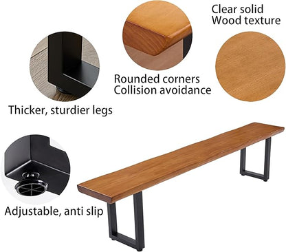 Solid Wood Top Bench with Metal Legs Durable Long Bench for Home Office Living Room Dining Room Versatile Multi Size Options Perfect Chair Stool Dining Chair (Light Brown Bench, 78.74in)