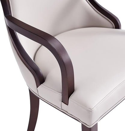 Manhattan Comfort Grand Faux Leather Dining Chairs with Arms, Padded Wingback Seat, Fine Rectangular Stitching and Solid Wood Frame, Set of 2, Light Grey