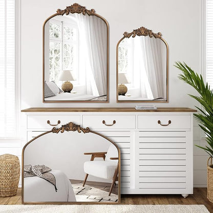 Wall Mirror Window Decorative Traditional Vintage Ornate Baroque Mirrors Antique Arched Farmhouse for Living Room Bedroom Entryway Bathroom Vanity (27 * 19 * 1.2, Gold)