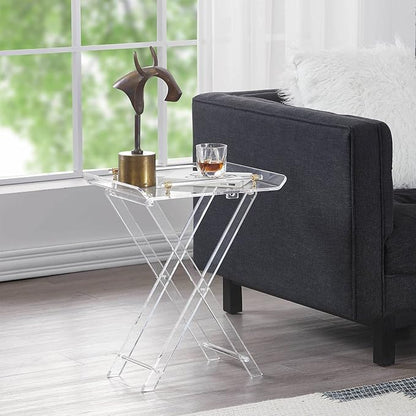 LIKENOW Furniture Acrylic Folding Tray Tables for Living Room,Bedroom,Lobby,Clear Small Side Tables with Handle for Coffee,Drink,Food,Snack,Modern Foldable Lucite End Table with X Leg for Decor