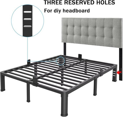 FUIOBYVV 18 Inch King Bed Frame with Rounded Corner and Headboard Hole Mattress Retainers 3500 LBS Metal Heavy Duty Steel Slats Support No Box Spring Needed Platform Noise Free Easy Assembly