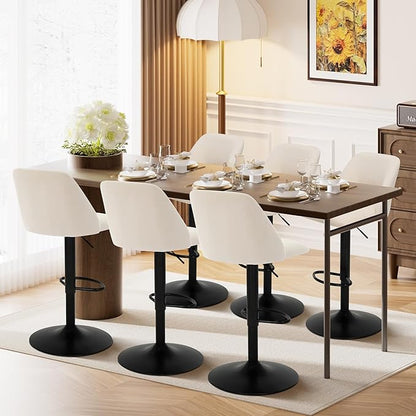 COLAMY Bar Stools Set of 3, Modern Swivel Bar Chairs, Adjustable Upholstered Barstools Counter Height with Full Backrest for Bar, Dining Room, Kitchen Island, Beige