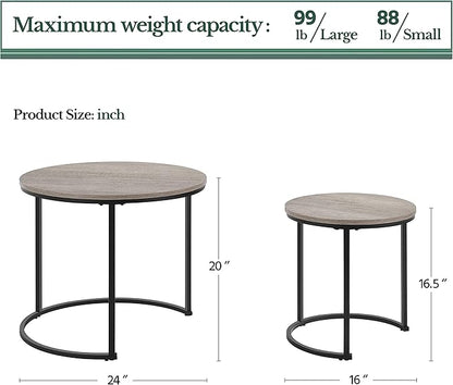 Yaheetech Nesting Coffee Table Set of 2, Nesting Table, Rustic Stacking Side Tables, Nesting End Table Set w/Round Wooden Tabletop and Sturdy Metal Base for Living Room,Small Space, Gray