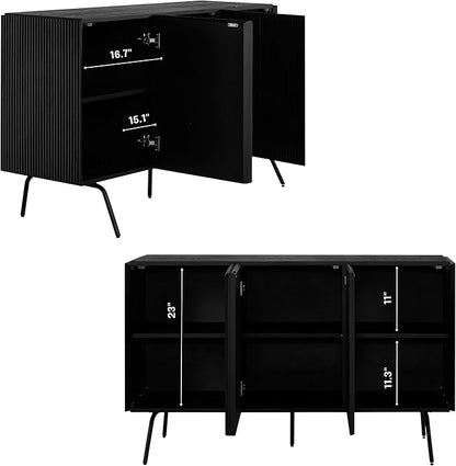 NTC Veil Modern Sideboard with 4 Doors, Buffet Cabinet with Vertical Groove Design and Metal Legs, Storage Cabinet for Living Room, and Hallway, Effortless Assembly - Burnt Black