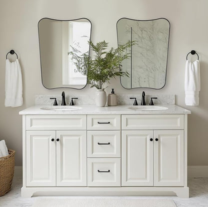 ANDY STAR Matte Black Bathroom Mirror, 24x32 Inch Asymmetrical Wall Mirror, Premium Stainless Steel Framed Mirror with Sophisticated Design, Ideal for Home Decor