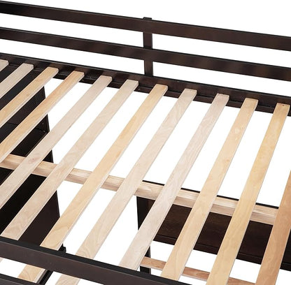 Full Size Loft Bed with Wardrobe Desk and Shelves,Solid Wood Bunk Stand-Alone Platform Bedframe,w/Safety Guardrail,for Kids Teens Adults Bedroom,Espresso