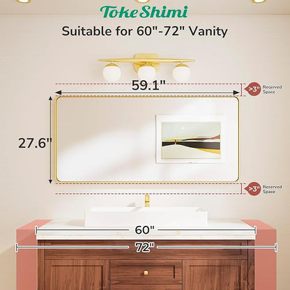 TokeShimi 60x28 Wall Mirror for Bathroom,Matte Black Bathroom Vanity Mirror,Tempered Glass,Large Rectangle Mirror,Rustproof Framed Bathroom Mirror(Horizontal/Vertical)