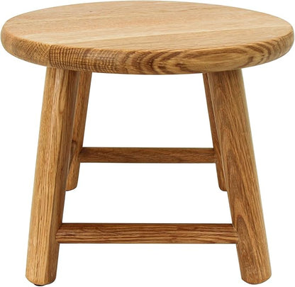 CONSDAN 9-Inch Round Step Stool for Adults & Kids, USA Grown Solid Oak Hardwood, Sturdy Small Foot Stool for Kitchen, Bedroom, Bathroom, Shoe Changing, Plant Stand, Fully Assembled (Natural)