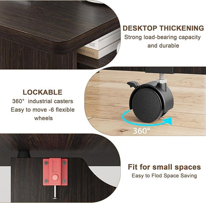 GarveeHome Folding Dining Table, Space Saving Farmhouse Dining Table for 4 Storage Shelf, 6 Wheels Multipose Expandable Kitchen Drop Leaf Table for Small Space (Dark Walnut, 47.2"D x 23.6"W x 29.5"H)