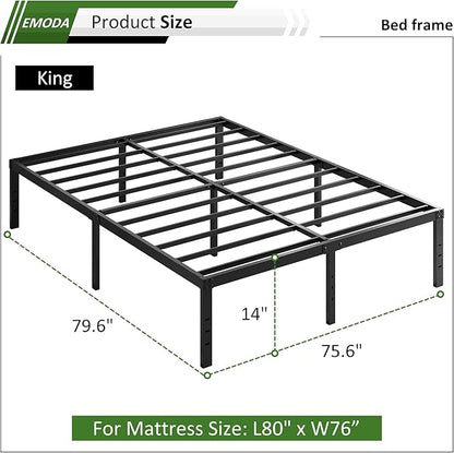 EMODA 14 Inch King Bed Frame No Box Spring Needed, Heavy Duty Metal Platform with Steel Slats, Noise Free, Easy Assembly, Black