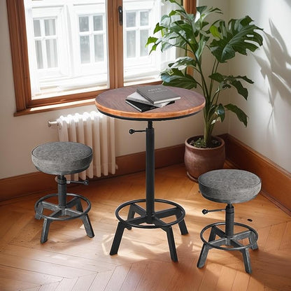 Vintage Short Bar Stools Swivel PU Seat 15-21inch Height Adjustable Extra Guest Chair Kitchen Island Counter Stool(Set of 2)