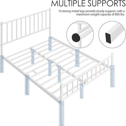 Yaheetech 14 Inch Full Size Bed Frame Metal Platform Bed with Spindle Headboard Footboard/Mattress Foundation/No Box Spring Needed/Underbed Storage Space/Steel Slat Support/Easy Set up, White