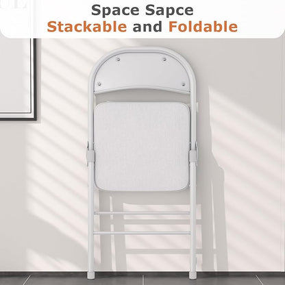VECELO Padded Folding Chairs 4 Pack, Comfortable Cushioned Seat & Backrest with Steel Frame, for Office, Indoor Outdoor, Commercial Events, Light Grey