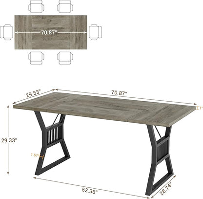 GarveeHome 70.8 Inch Dining Table 4-6 Person, Kitchen Table with Heavy Duty Metal Legs, Farmhouse Wooden Dining Room Table for Kitchen, Living Room