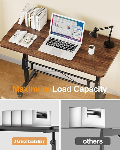 Small Standing Desk Adjustable Height, Mobile Stand Up Desk with Wheels, 32 Inch Portable Rolling Desks for Walking Pad Treadmill Wood Rustic