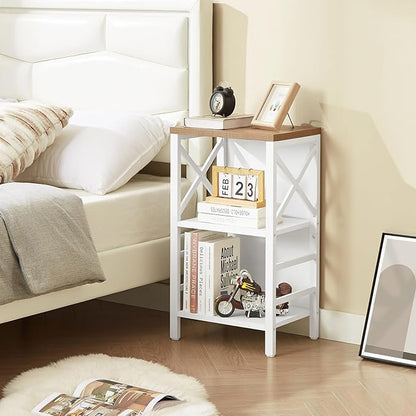 Small Bookshelf,3 Tier Industrial Bookcase with Metal Frame and Backboard,Low White Book Shelf,Book case for Small Spaces,Living Room,Bedroom and Home Office