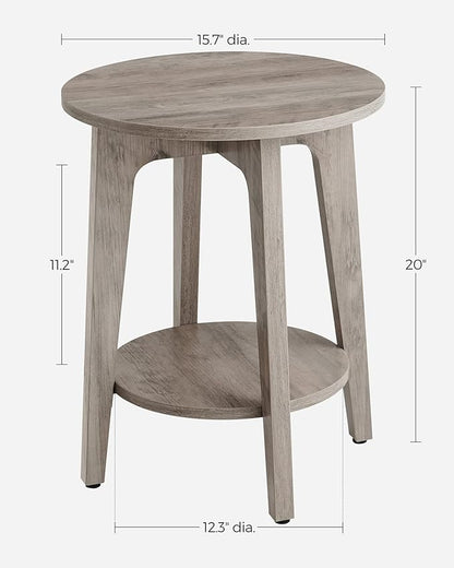 VASAGLE Side Table, Small Round End Table with Lower Shelf, Nightstand for Small Spaces, Living Room, Bedroom, Greige ULET283T02