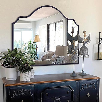 Chende Black Arched Mirror, 36'' x 24'' Decorative Wall Mirror with Wooden Frame, Modern Scalloped Mirror for Entryway, Living Room, Fireplace