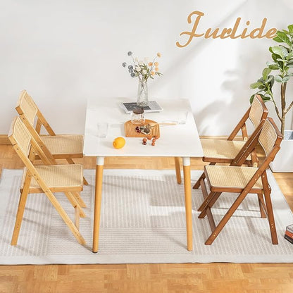 Rattan Folding Chairs, Modern Mid Century Dining Chairs Set of 2, Outdoor Bamboo Chair for Bedroom Living Room Reading Room Dining Kitchen, Wood