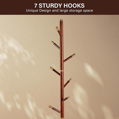 CozyDH Coat Rack Freestanding Solid Wood Coat Rack Stand, Coat Tree Freestanding with 7 Hooks Creative Tree Branch-look for Entryway, Hallway, Bedroom (Walnut)