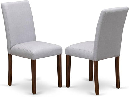 East West Furniture DMAB3-AWA-05 3 Piece Dinette Set for Small Spaces Contains a Round Dining Table with Dropleaf and 2 Grey Linen Fabric Parson Dining Chairs, 42x42 Inch, Walnut