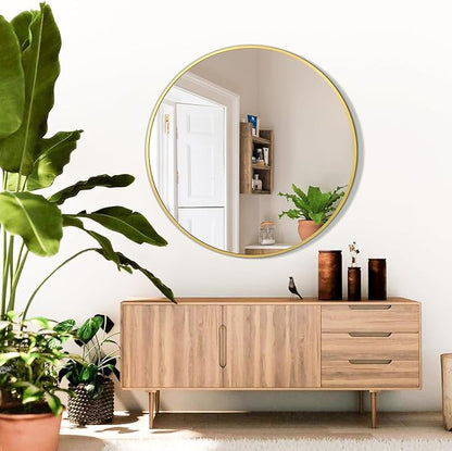 Gold Round Mirror 30 Inch Circle Mirror Bathroom Mirror Large Round Mirrors Brushed Metal Frame Anti-Rust Tempered Glass for Bathroom Bedroom Entryway Living Room