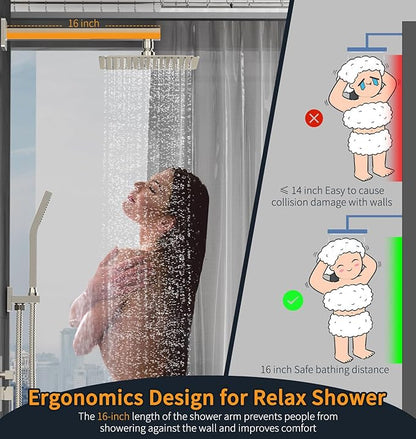 SR SUN RISE 12 Inches Bathroom Luxury Rain Mixer Shower Combo Set Wall Mounted Rainfall Shower Head System Brushed Nickel Finish Shower Faucet Rough-In