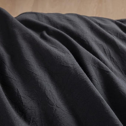 BESTOUCH Duvet Cover Set 100% Washed Cotton Linen Feel Super Soft Comfortable Chic Lightweight 3 PCs Home Bedding Set Solid Deep Black Super Queen