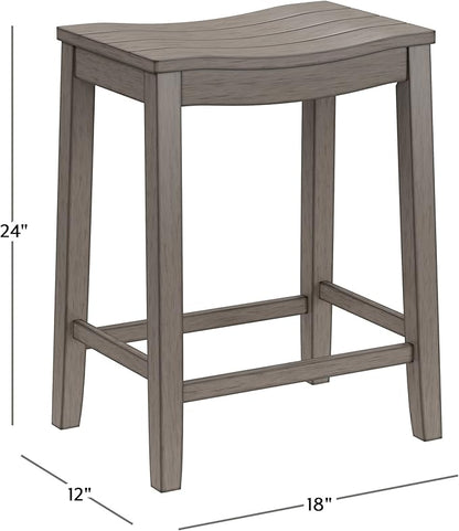 Hillsdale Fiddler Wood Backless Counter Height Stool with Saddle-Style Seat, Aged Gray