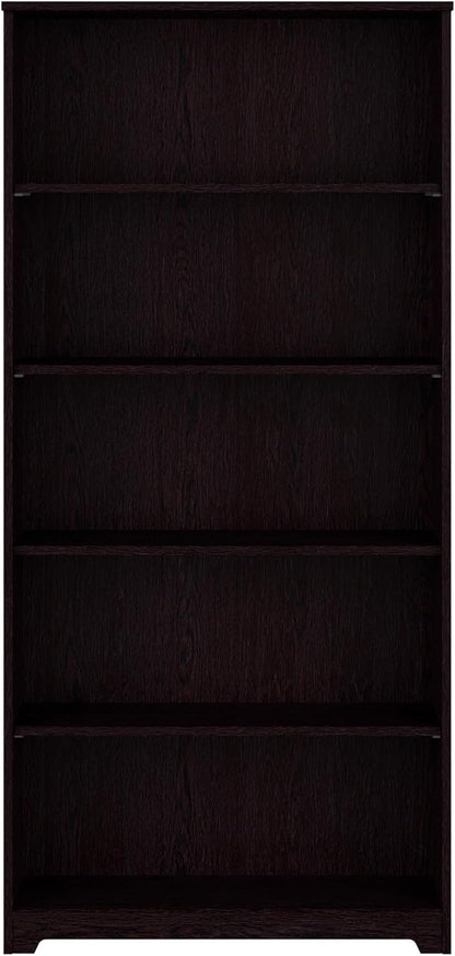Bush Furniture Tall 5 Shelf Bookcase, Large Open Bookshelf, Sturdy Display Cabinet for Living Room or Home Office, Cabot Collection, Espresso Oak