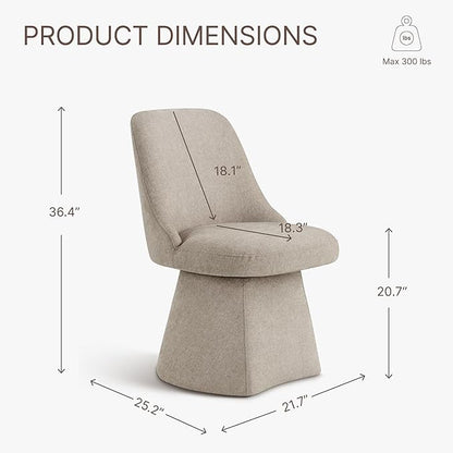 Swivel Dining Chair Mid Century Modern DeskChair High Back Upholstered Linen Fabric SideChair for Kitchen Diningroom Bedroom,Khaki,2 Box