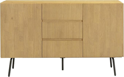 NTC Veil Sideboard with 2 Doors and 3 Drawers, Buffet Cabinet with Vertical Groove Design and Metal Legs, Storage Cabinet for Living Room, and Entryway, Effortless Assembly, Sand