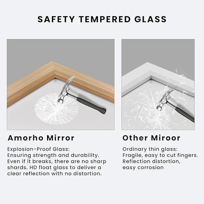 Amorho 24x36 Inch Bathroom Mirror for Wall, Oak Wood Grain Metal Framed Mirror, Anti-Rust, Hang Horizontally/Vertically, Suitable for Bedroom, Farmhouse, Bathroom, Decorative