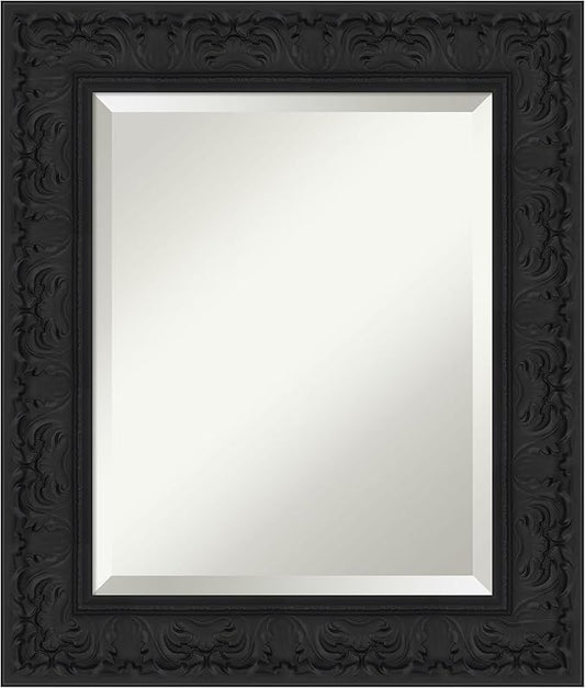Amanti Art Black Bathroom Mirror for Over Sink, 27x23 Luxe Black Rectangle Vanity Mirror, Small Traditional Frame, Hangs Horizonally and Vertically, Bathroom Wall Decor, Beveled Edge